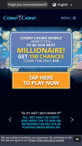cosmikcasino mobile screenshot