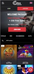 cobra casino mobile screenshot