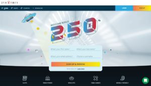 spinfinity casino desktop screenshot