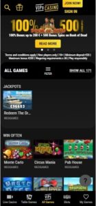 vips casino mobile screenshot