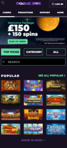 cosmic spins mobile screenshot 2021