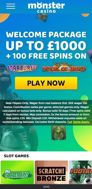 Monster Casino Mobile View