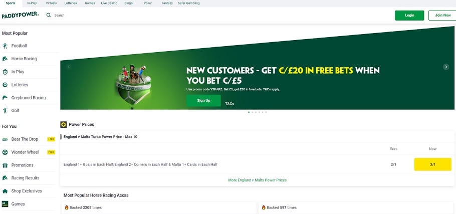 Paddy Power Homepage