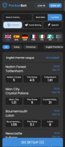 PocketBet mobile screenshot