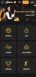 20bets mobile screenshot