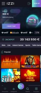 Izzi Casino mobile screenshot