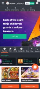 Ninja Casino mobile screenshot