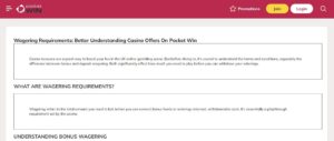 PocketWin Wagering Requirements