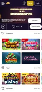 Infinity Casino mobile screenshot