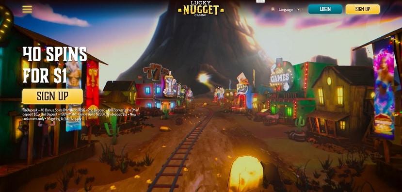 Lucky Nugget’s historical frontier-town homepage.