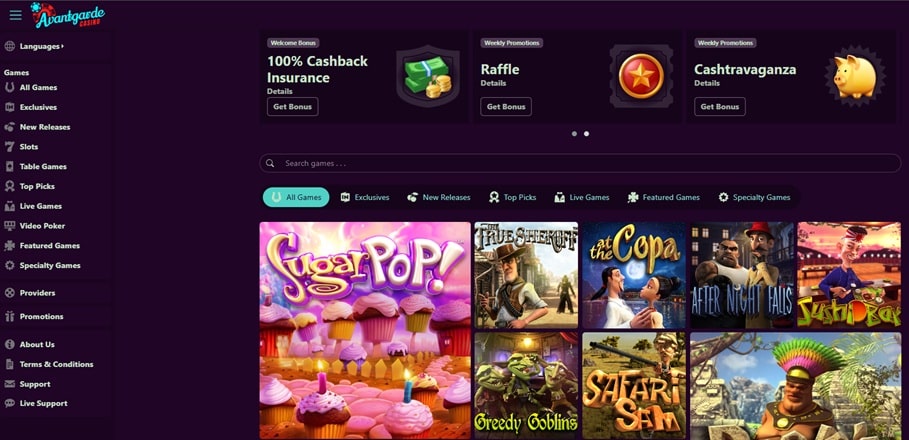 Avantgarde Casino Homepage
