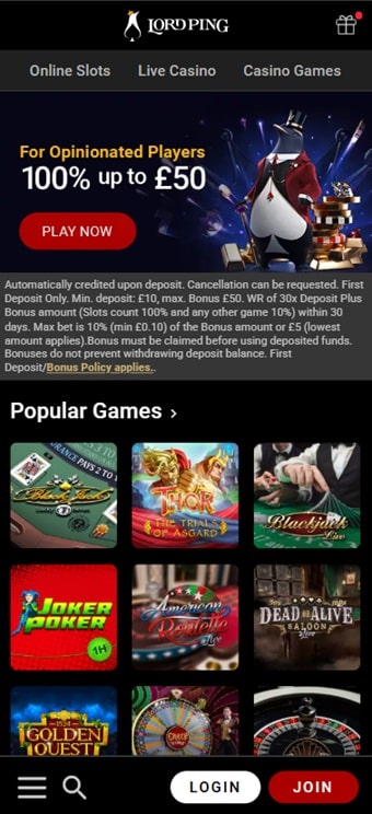 Lord Ping Casino Mobile