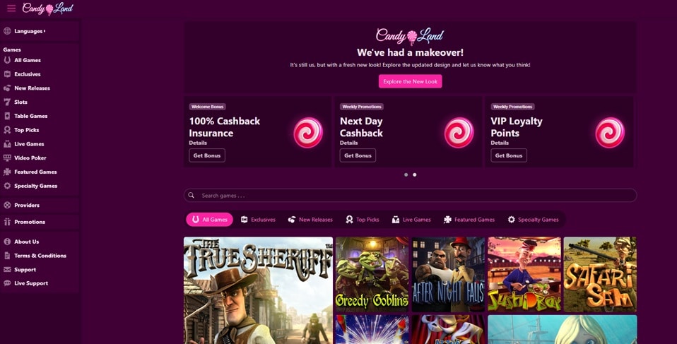 Candyland Casino Homepage
