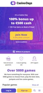 Casino Days sister sites mobile