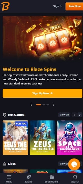Blaze Spins sister sites mobile