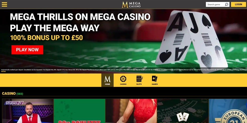 Mega Casino sister sites homepage