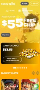 Sunny Spins sister sites mobile