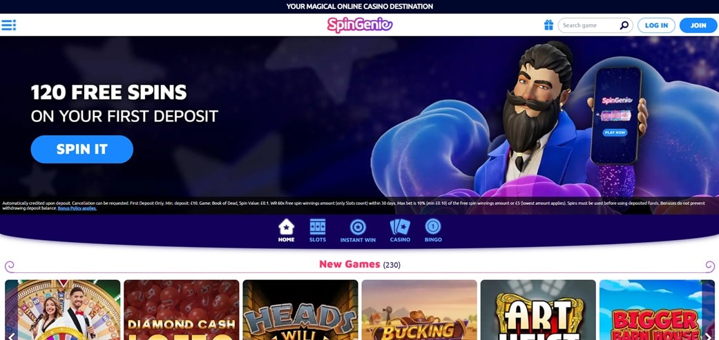 Spin Genie sister sites homepage