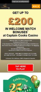 Captain Cook Casino sister sites mobile