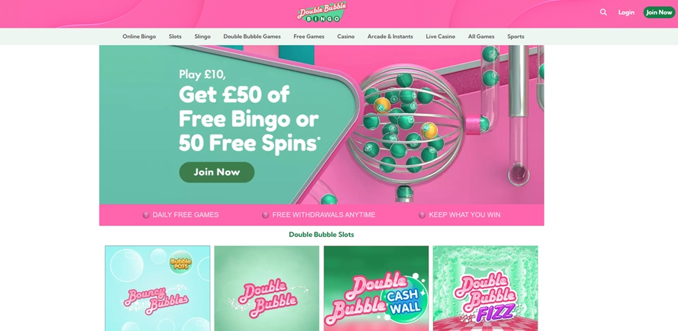 Double Bubble Bingo Homepage Screenshot