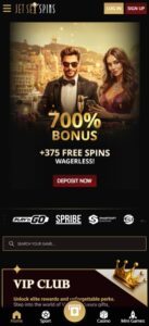 JetSetSpins sister sites mobile