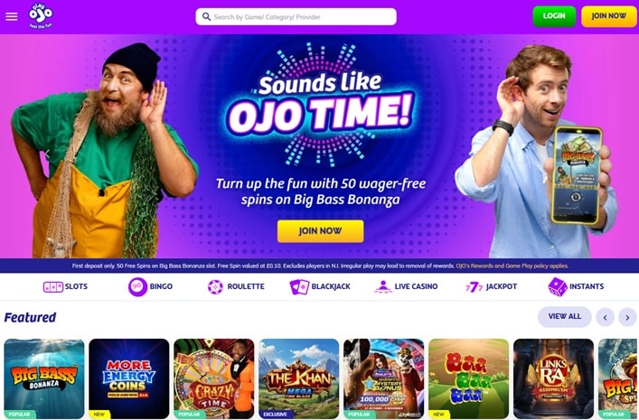 PlayOJO Homepage 2025