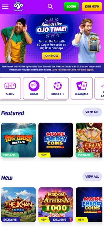 PlayOJO sister sites mobile