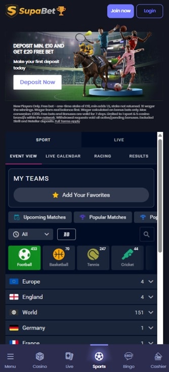 supabet mobile screenshot