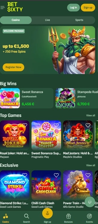betsixty mobile screenshot