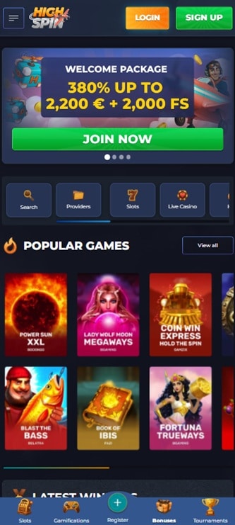 highspin casino mobile screenshot