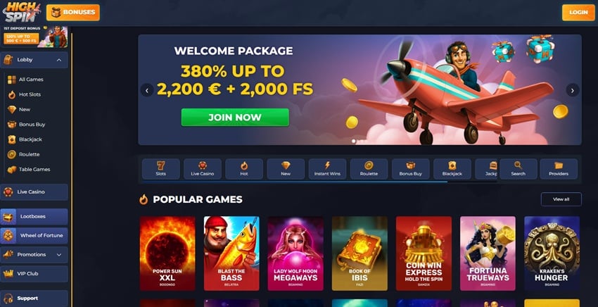 highspin sister sites homepage