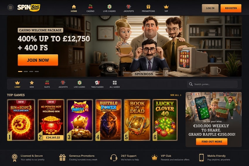 spinboss sister sites homepage