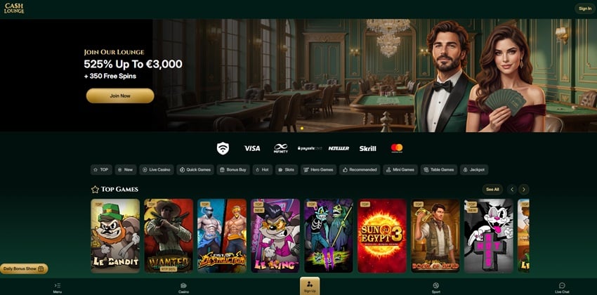 Cash Lounge Casino homepage