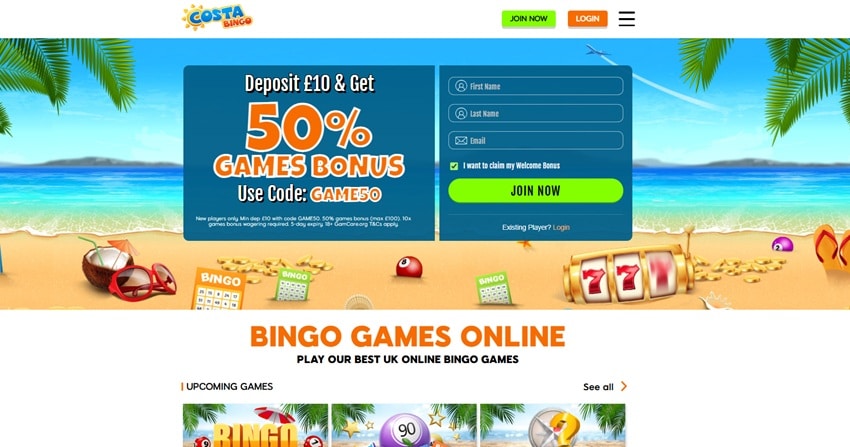 Wink Bingo sister site Costa Bingo