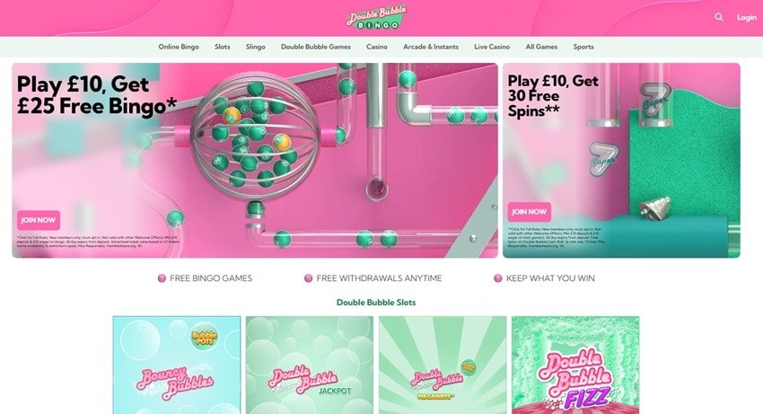 Jackpotjoy sister site Double Bubble Bingo