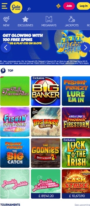 Gala Spins mobile site