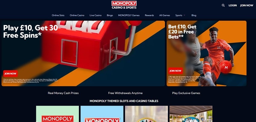 Jackpotjoy sister site Monopoly Casino
