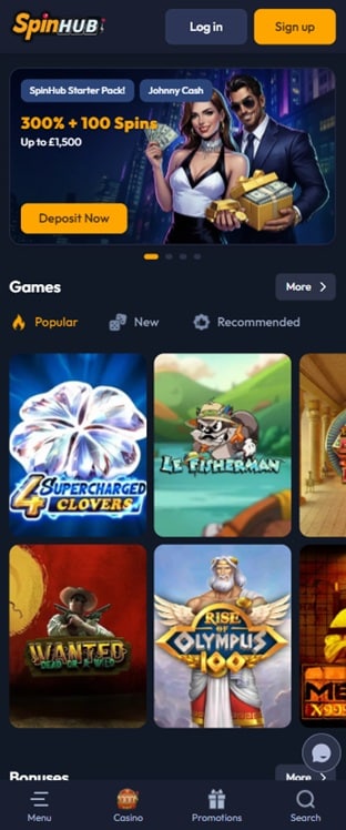 spinhub sister sites mobile
