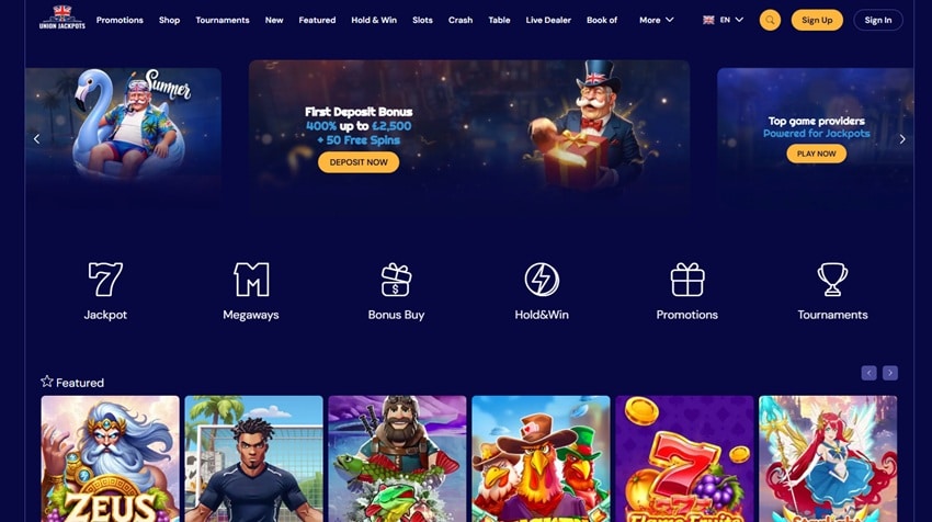 Union Jackpots homepage