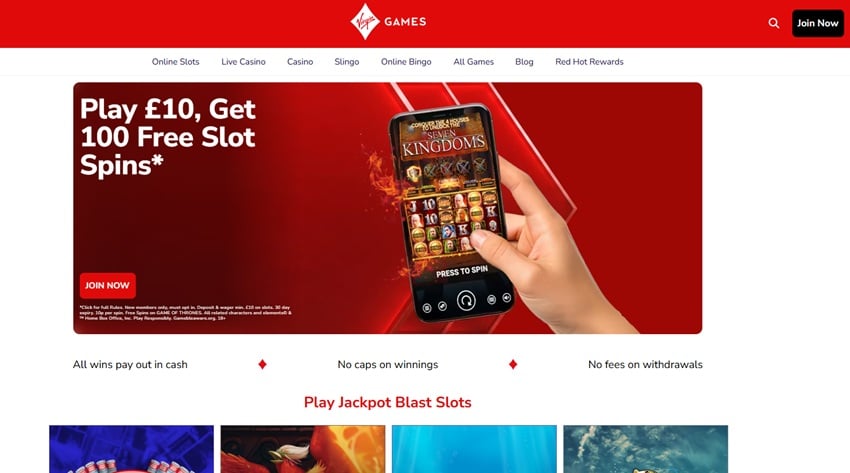 Jackpotjoy sister site Virgin Games