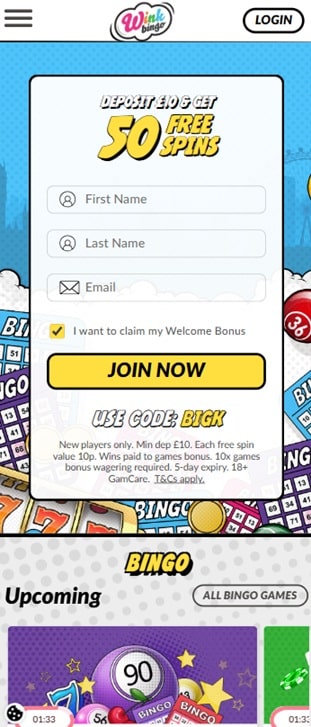 Wink Bingo mobile site