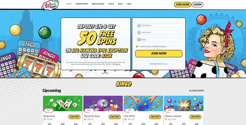 Wink Bingo homepage