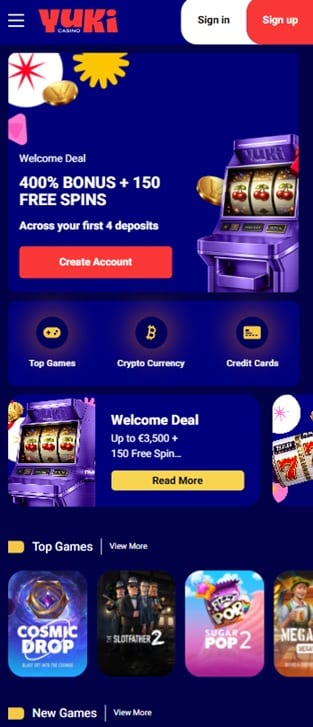 yuki casino mobile screenshot
