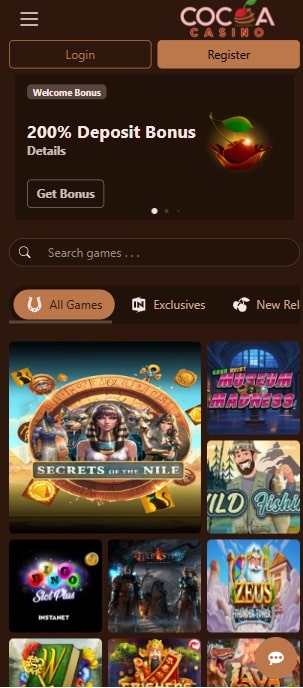 cocoa casino mobile screenshot