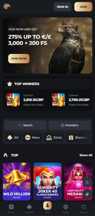 falcon casino sister sites mobile screenshot