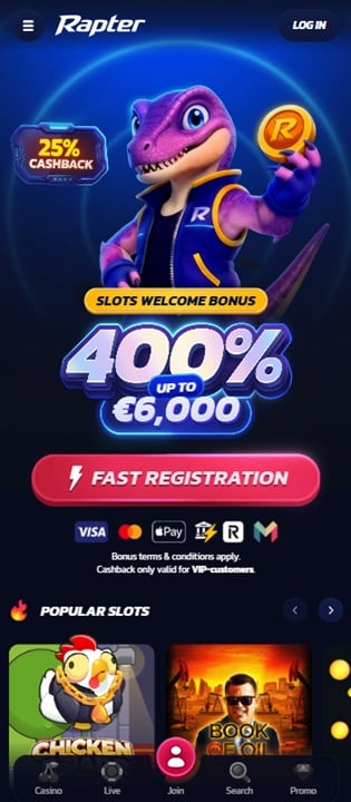 rapter casino sister sites mobile screenshot