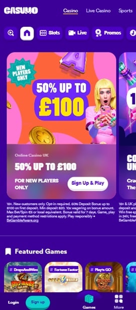 casumo sister sites mobile screenshot