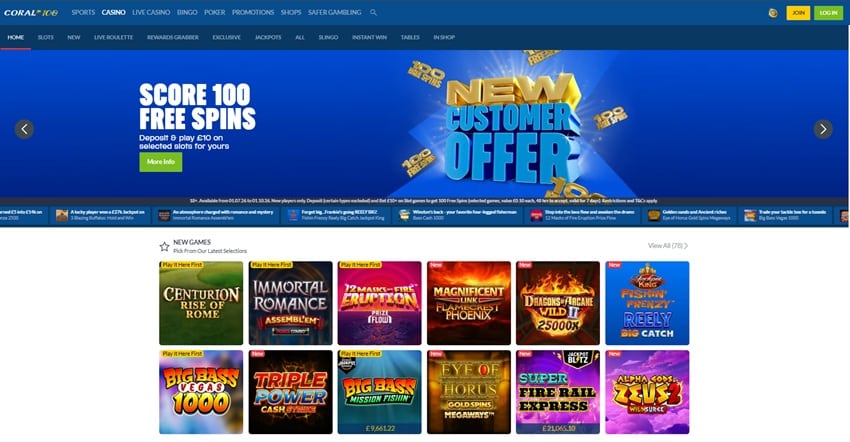 coral casino homepage