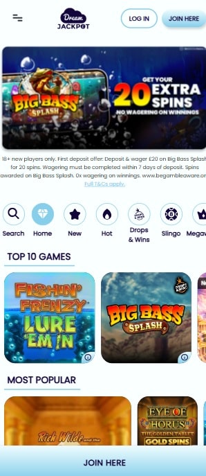 dream jackpot sister sites mobile screenshot