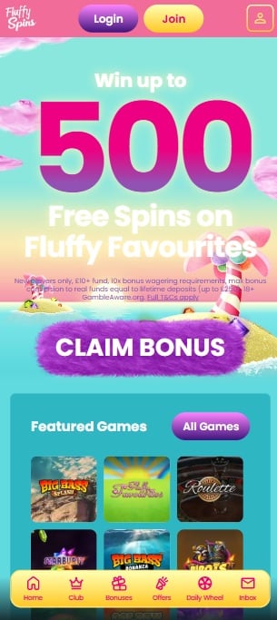 fluffy spins sister sites mobile screenshot